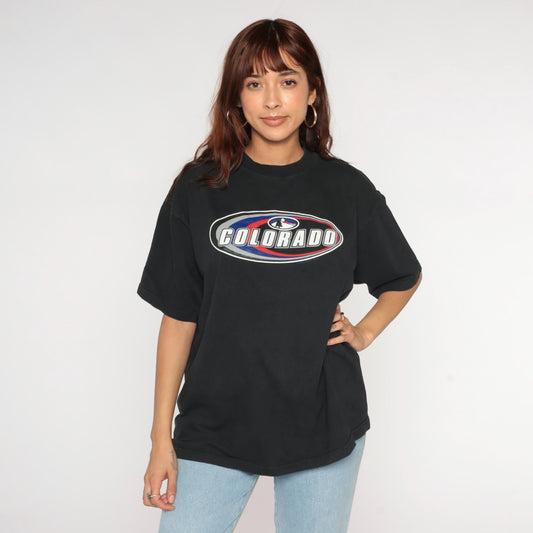 90s Colorado Mountain Graphic T-Shirt Black Cotton Crewneck Extra Large