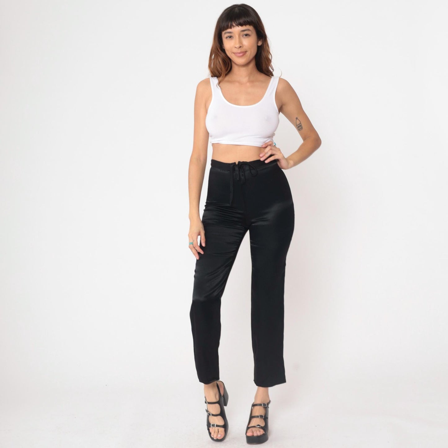 Jessica McClintock Gunne Sax Black Satin High-Waisted Pants Size 7