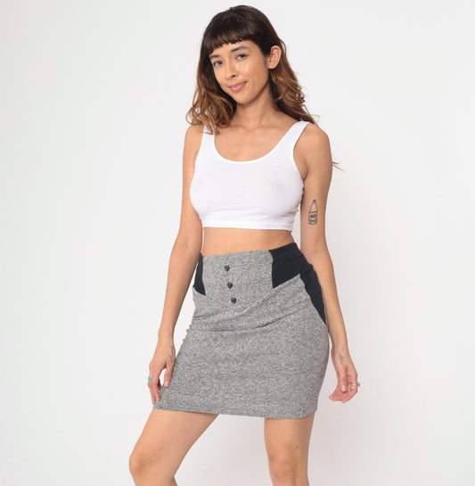 90s Grey Mini Skirt High Waist Heart Button Bodycon Small S