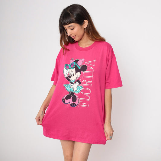 90s Minnie Mouse Florida Graphic T-Shirt Pink Cotton Extra Large