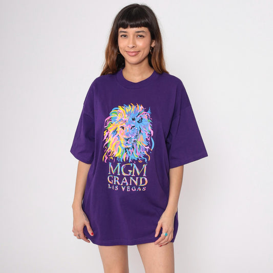 90s MGM Grand Las Vegas Purple Lion Graphic T-Shirt Extra Large XL