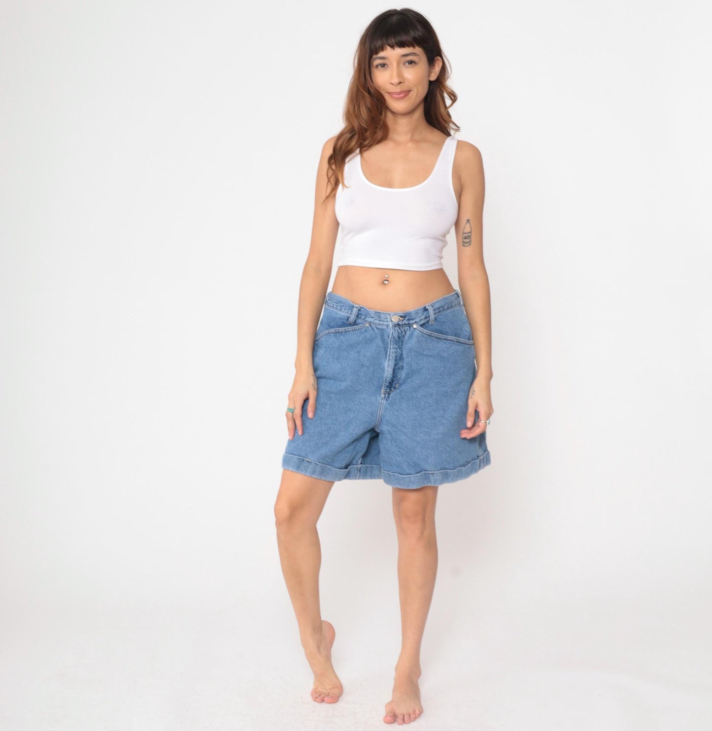 90s Cenza Palmetto Light Blue Denim Shorts High Waisted Cuffed Large L