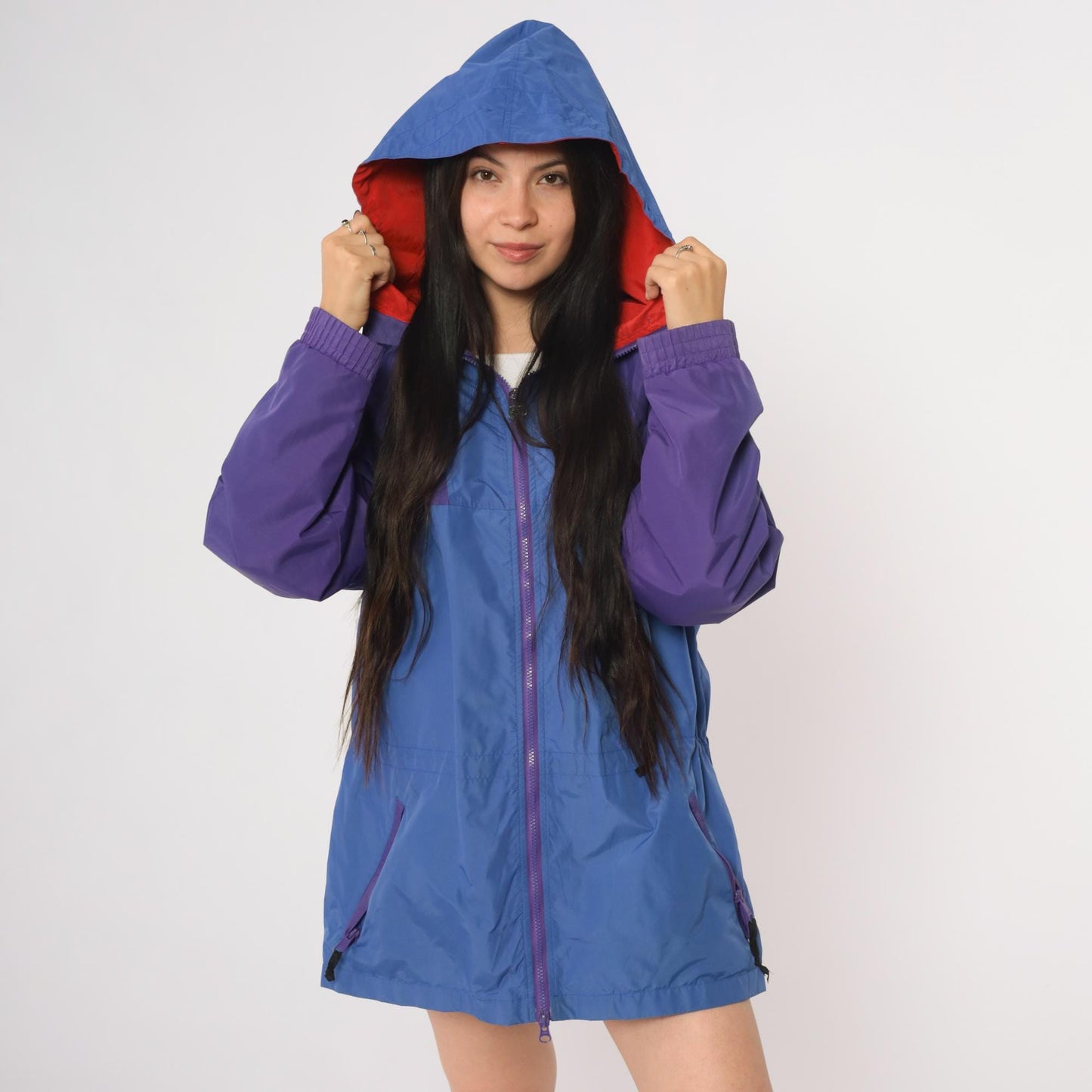 90s Woolrich Colorblock Windbreaker Purple Blue Hooded Jacket Extra Large XL