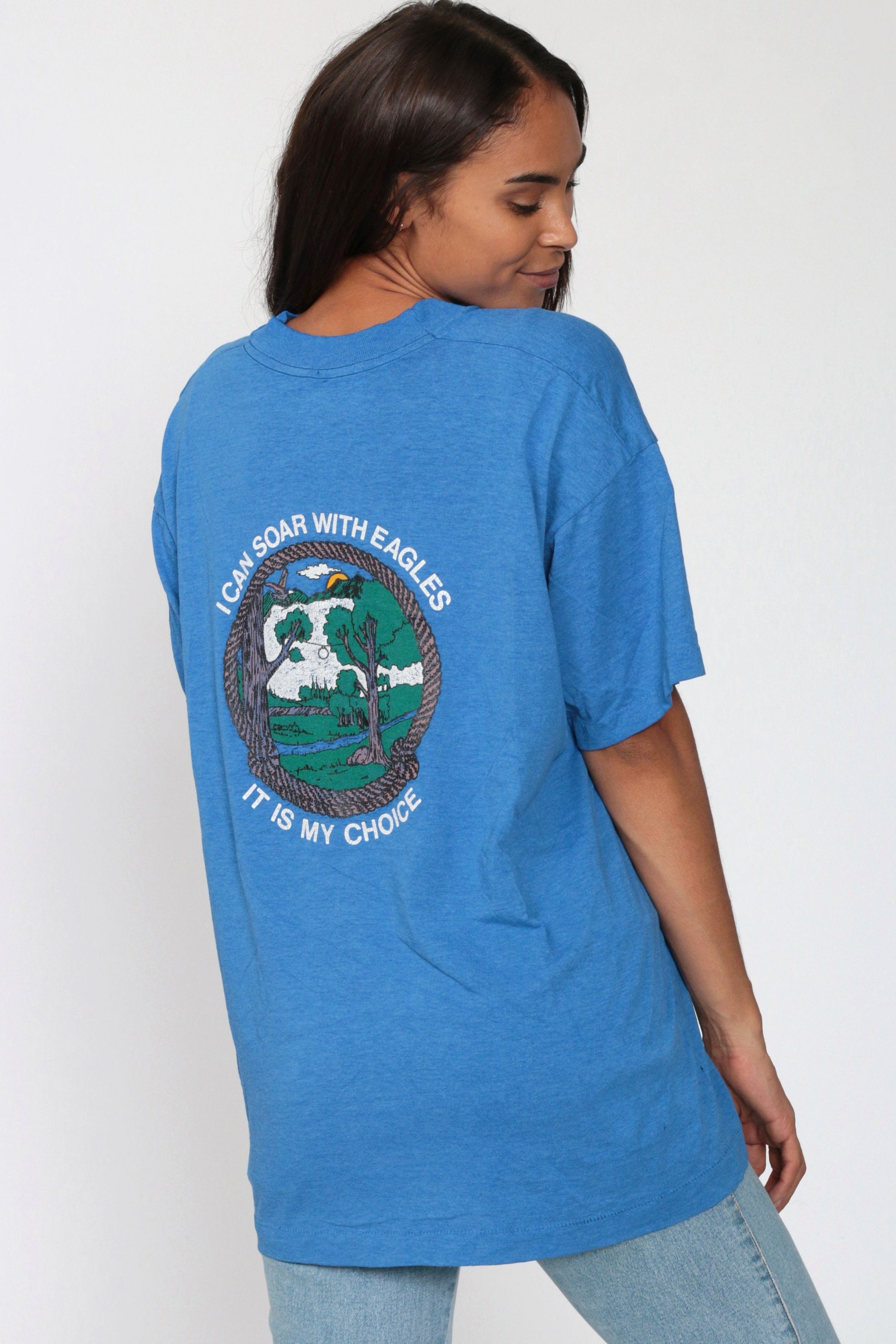 80s Impact Rope Rock Climbing Training Graphic T-Shirt Blue Extra Large