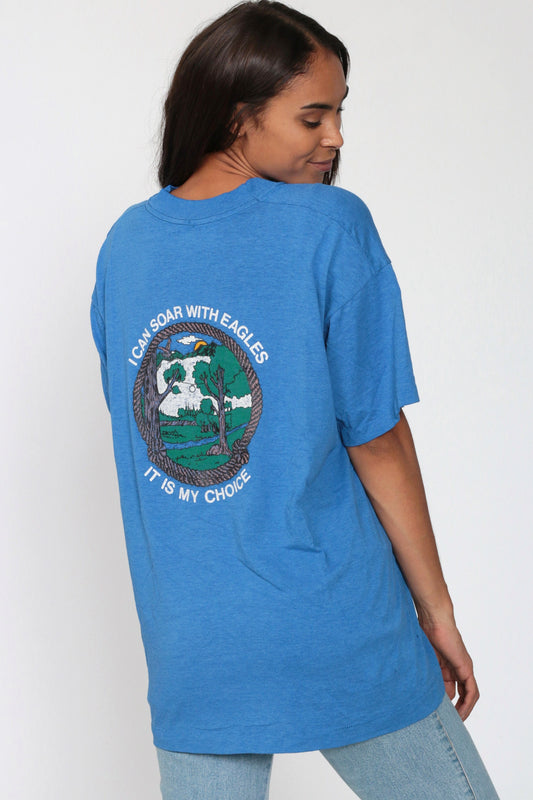 80s Impact Rope Rock Climbing Training Graphic T-Shirt Blue Extra Large