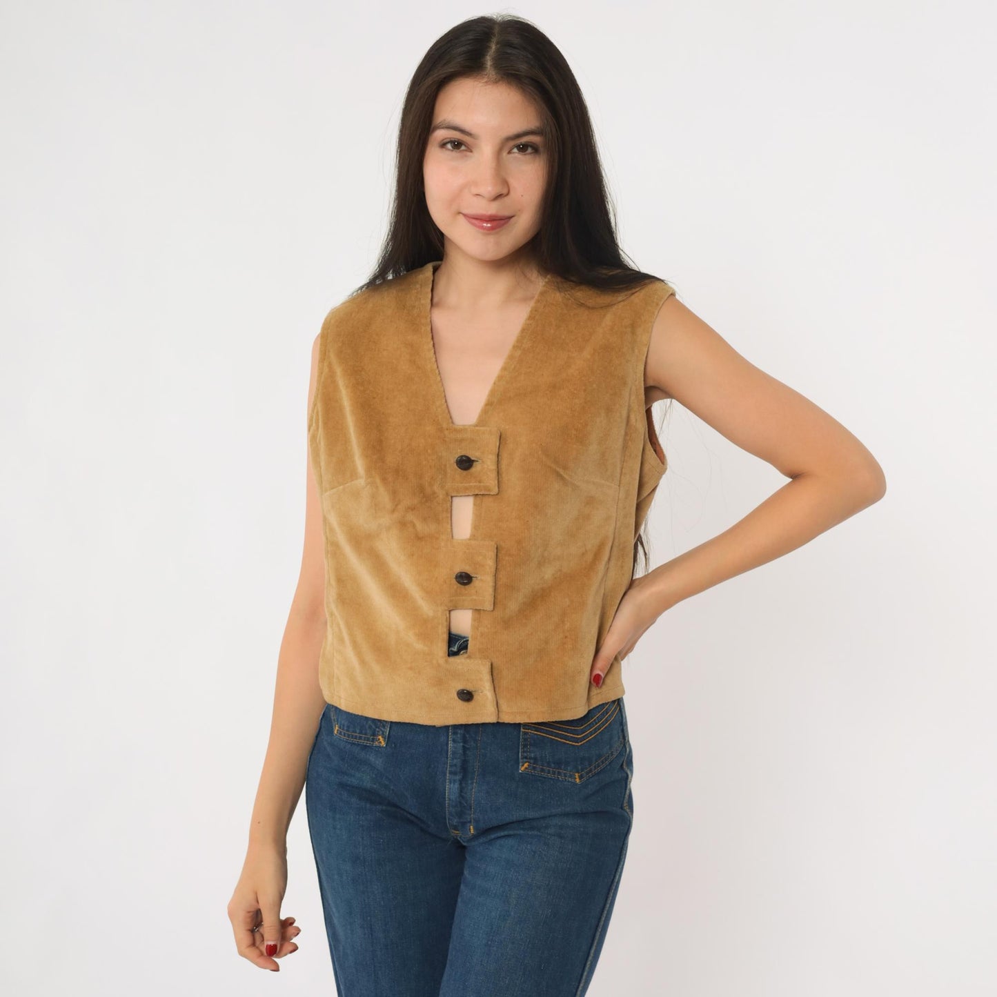70s Jack Winter Tan Corduroy Vest Keyhole Button-Up Small