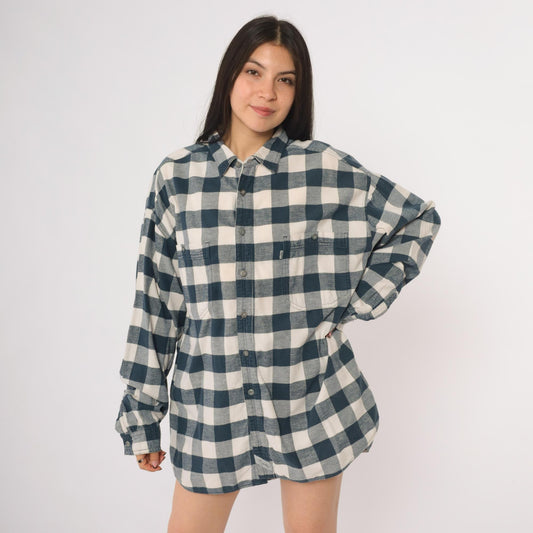 90s Levi's Buffalo Plaid Flannel Button-Up Blue White Extra Large XXL