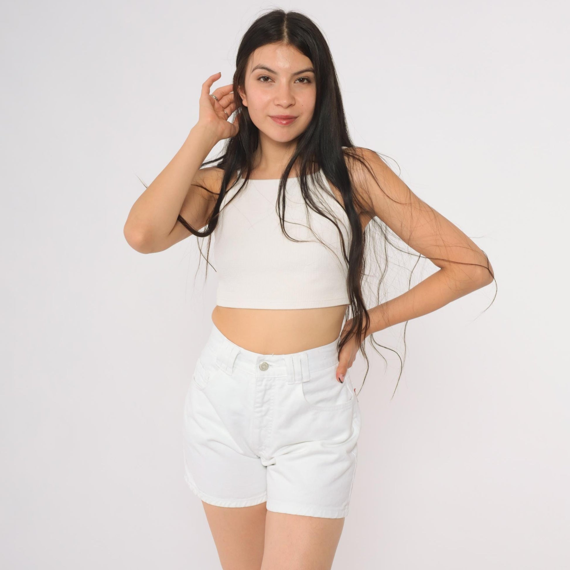90s Just USA White Denim Shorts High Waisted Cotton Five Pocket Small 5