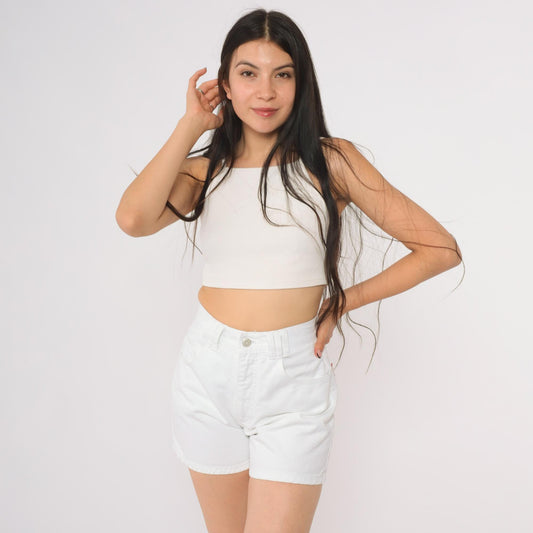90s Just USA White Denim Shorts High Waisted Cotton Five Pocket Small 5