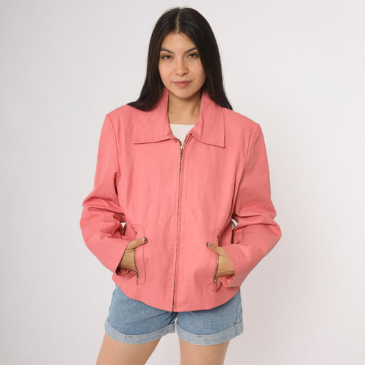 Y2K Pink Leather Moto Jacket Pamela McCoy Collections Zip Front Large L