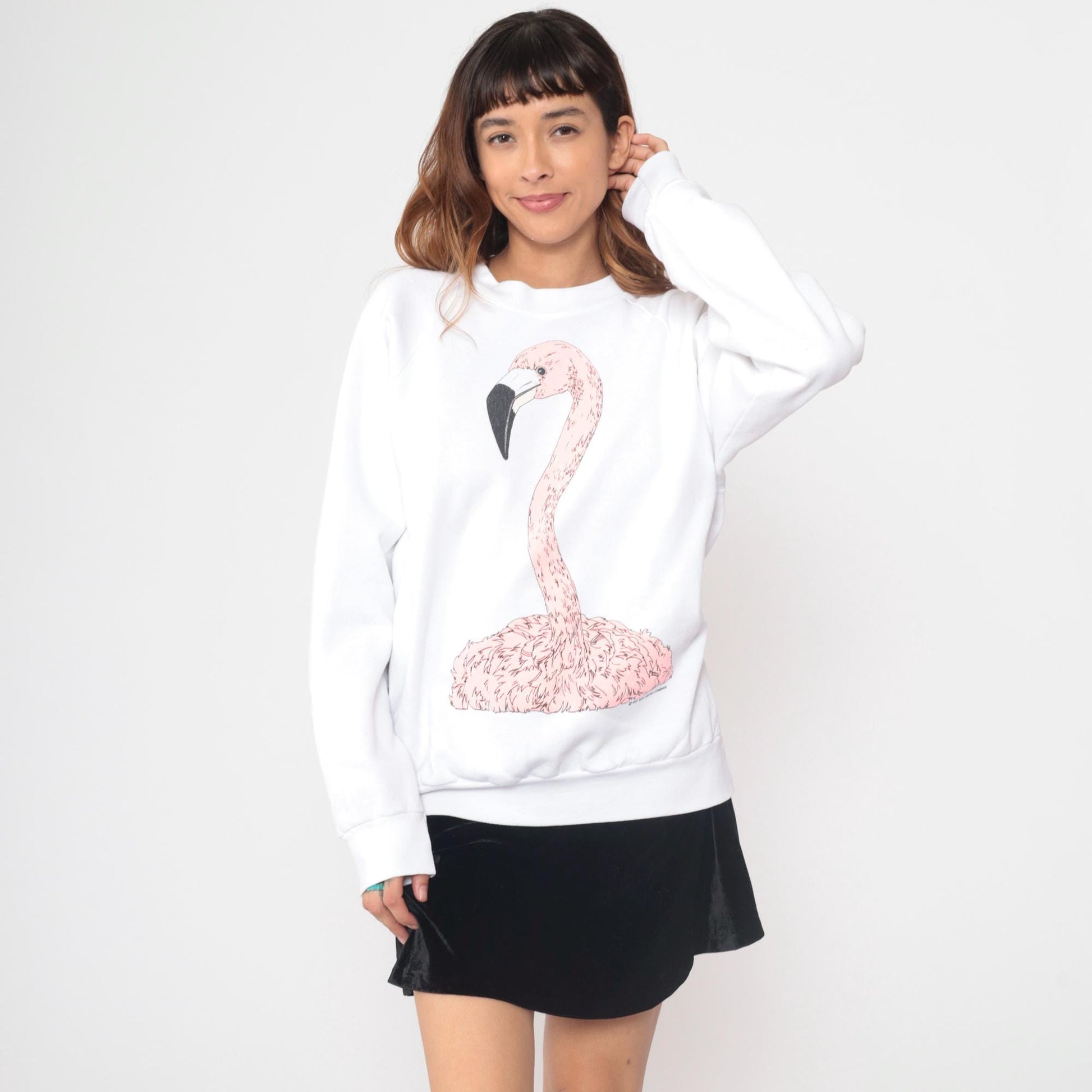 90s Oneita Power Sweats Flamingo Graphic Sweatshirt White Pink Extra Large XXL
