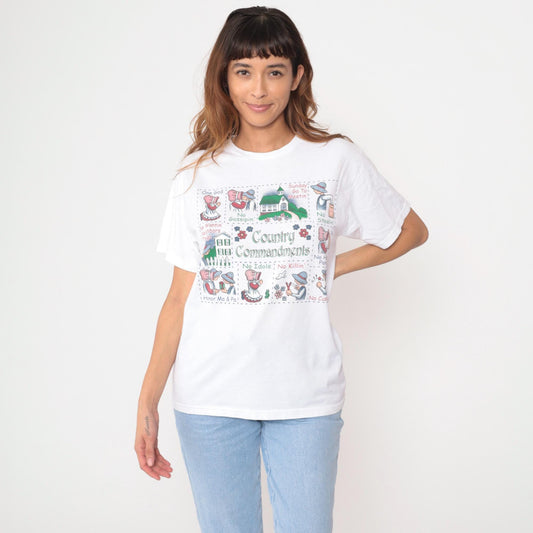 90s Country Commandments Graphic Tee White Cottagecore Medium M