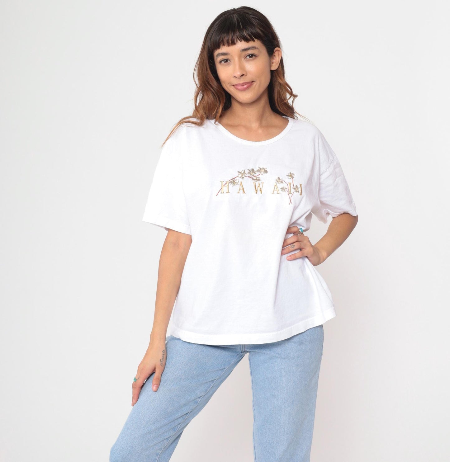90s Hawaii White Cotton T-Shirt Embroidered Floral Graphic Extra Large XL