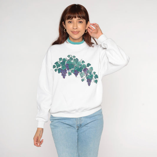 90s Morningsun Grape Vine Sweatshirt White Purple Green Crewneck Large L