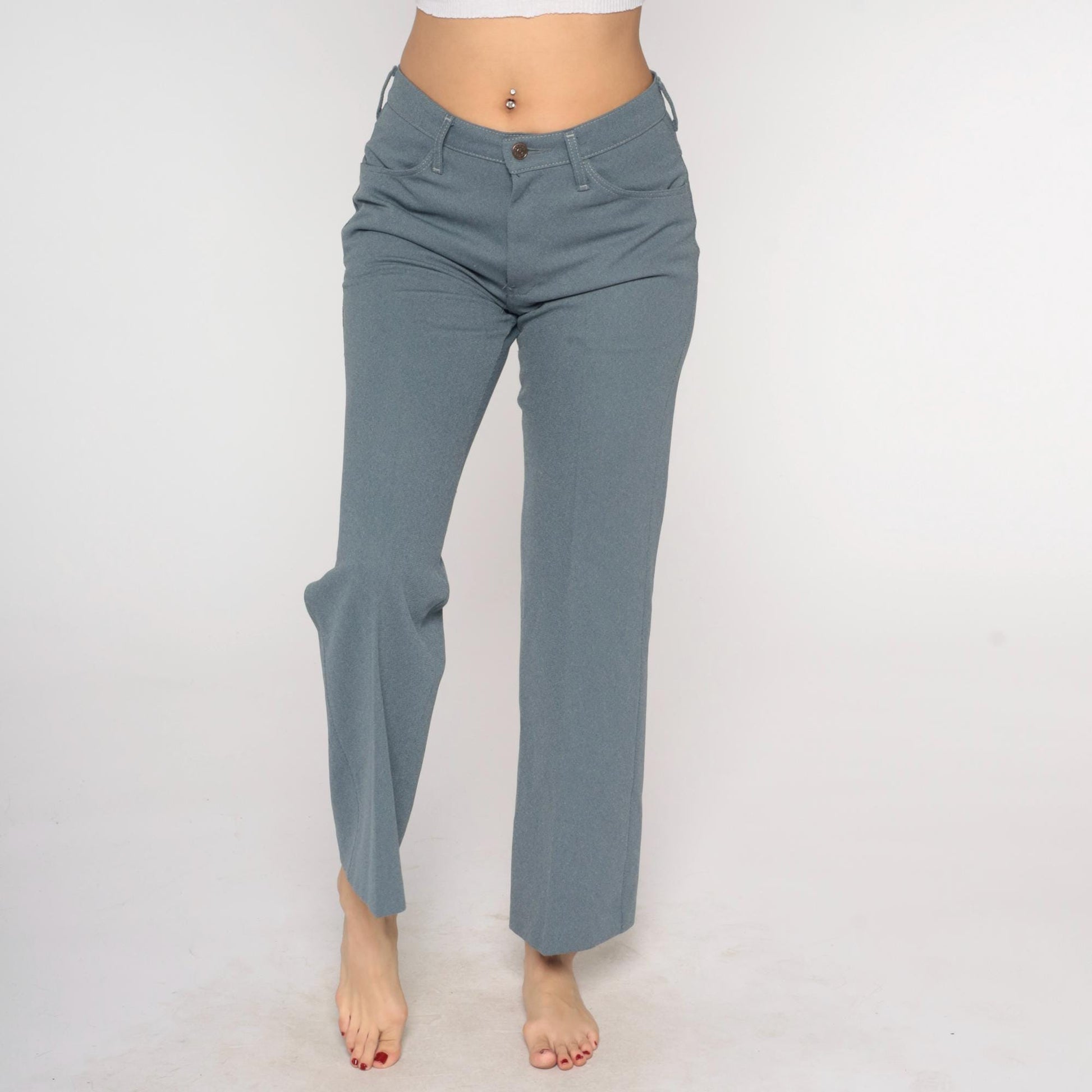 70s Farah Flare Pants Grey High Waisted Bell Bottom Polyester Medium