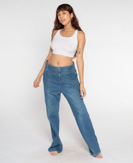 1970s Levi's Straight Leg Jeans High Waisted Blue Denim 32x33