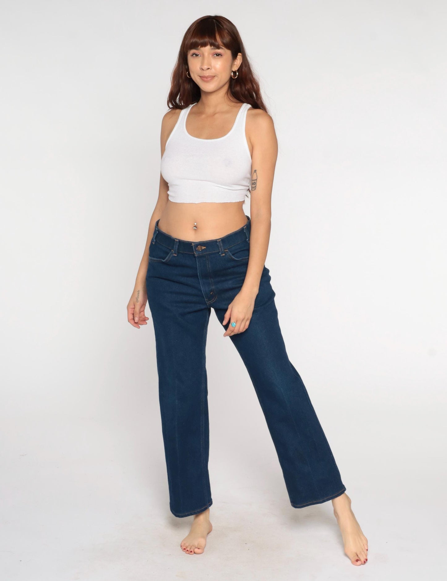 90s Levi's Cropped Flare Jeans Dark Wash High Rise Denim 34 x 29