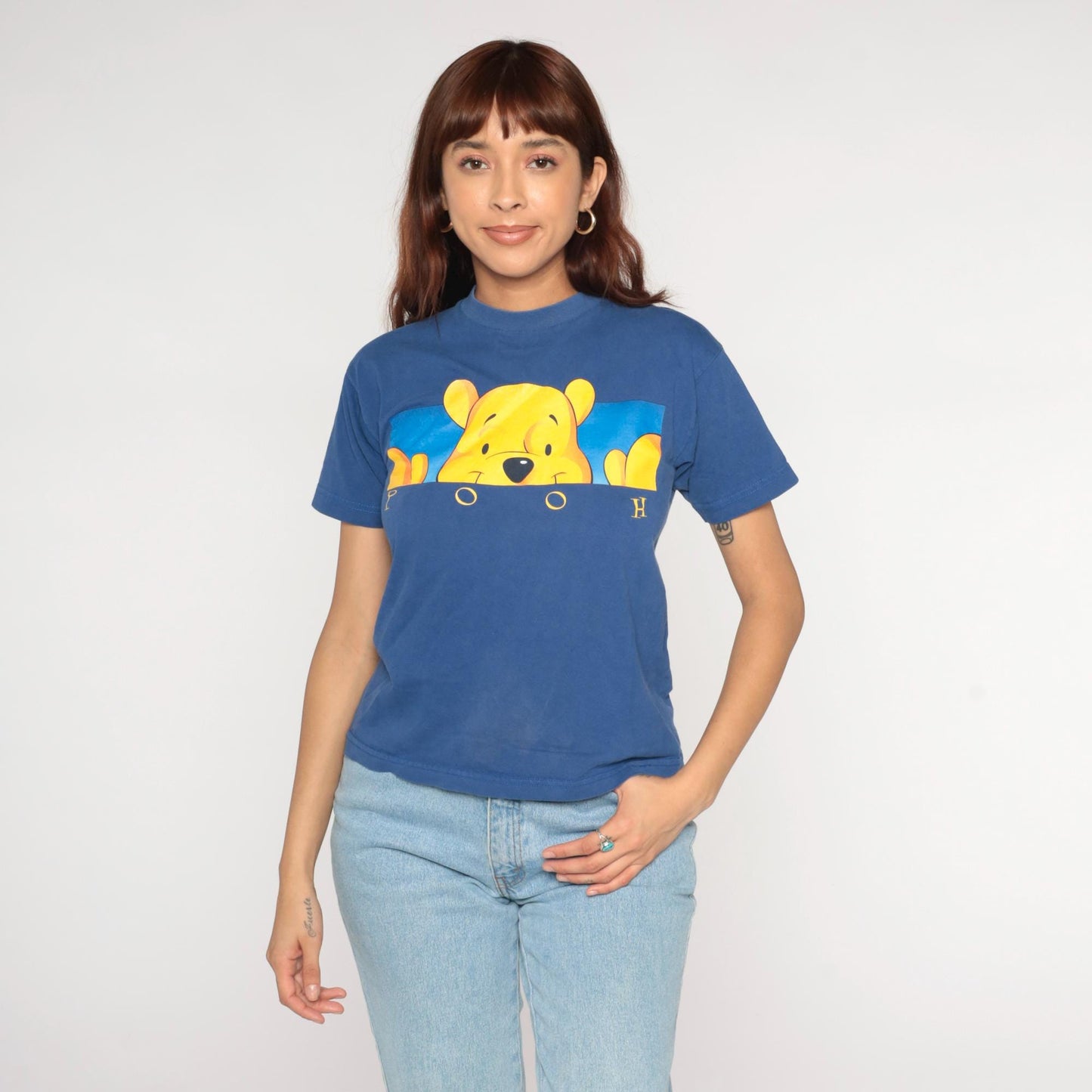 90s Winnie the Pooh Disney Navy Graphic T-Shirt Cotton Large L