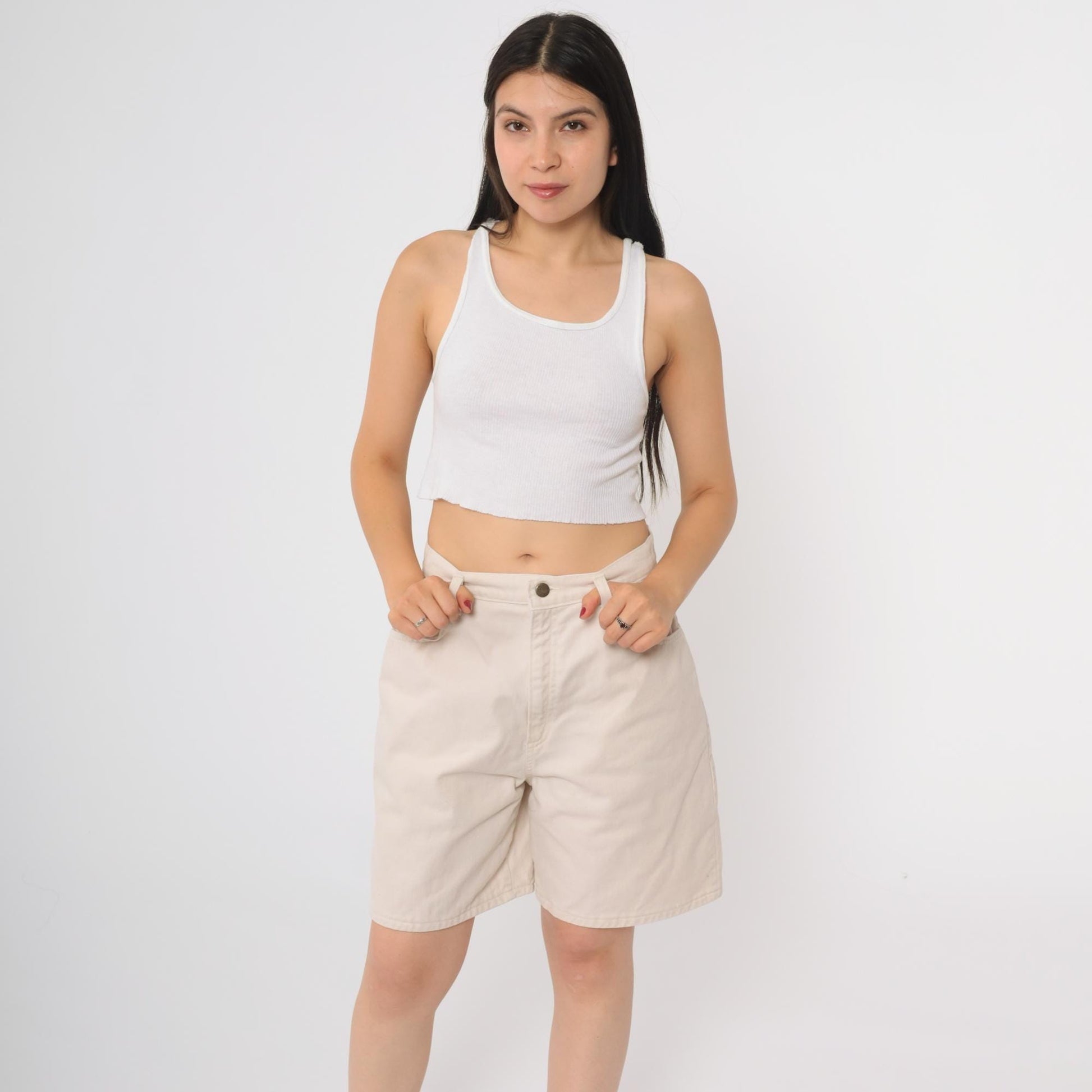 90s Hunt Club Cream Denim Shorts High Waisted Cotton Relaxed Medium