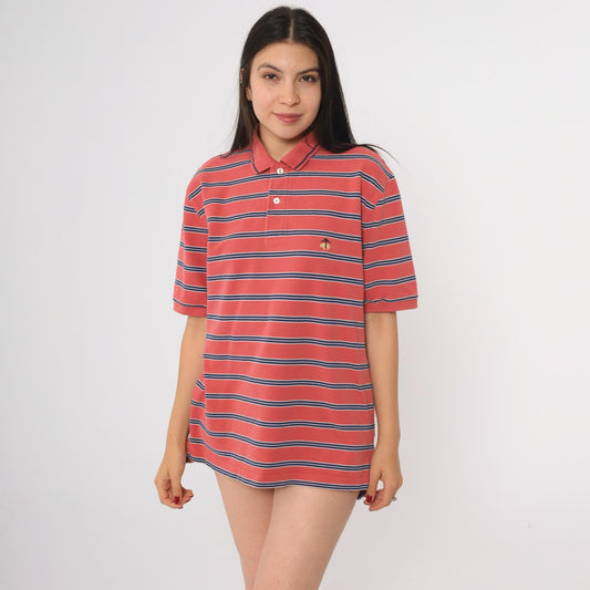 90s Brooks Brothers Red Striped Polo Shirt Cotton Medium M