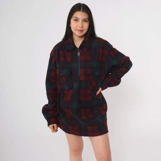 90s Badge Buffalo Check Plaid Shacket Green Burgundy Black Medium M