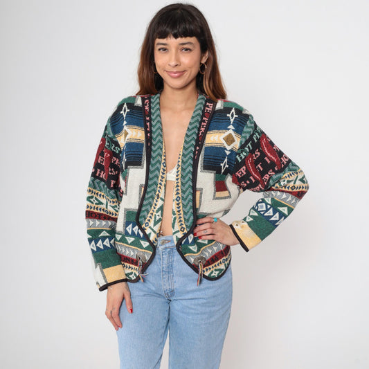90s Southwestern Tapestry Blazer Kokopelli Geometric Cotton Woven Medium M