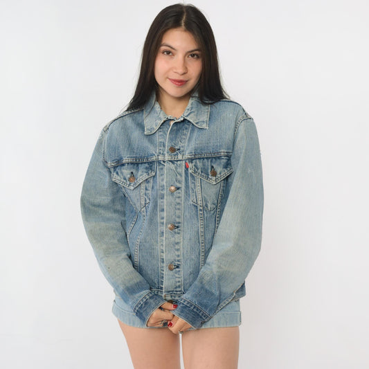 80s Levi's Distressed Denim Jacket Light Blue Trucker Medium M