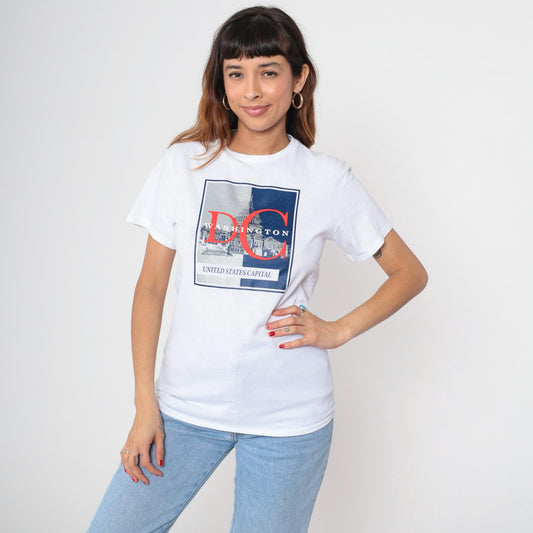 90s Washington DC Eagle Crest Graphic T-Shirt Heather White Small