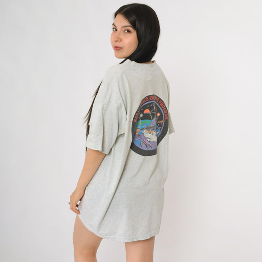 90s Space Wizard Graphic Tee Fruit of the Loom Grey Heather Extra Large XL