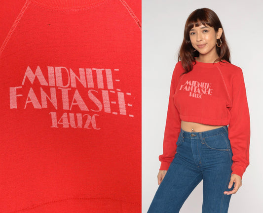 80s Red Cropped Sweatshirt Midnite Fantasee Graphic Raglan Small