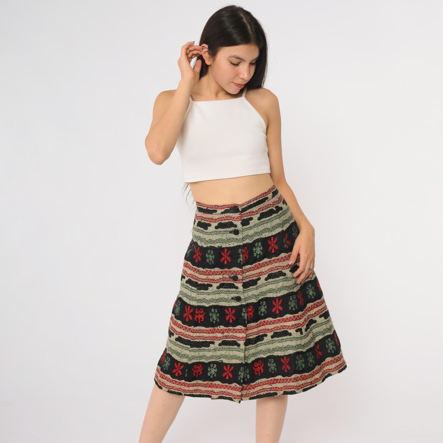 1950s Franz Brunico Italian Geometric Folk Tapestry Midi Skirt Small