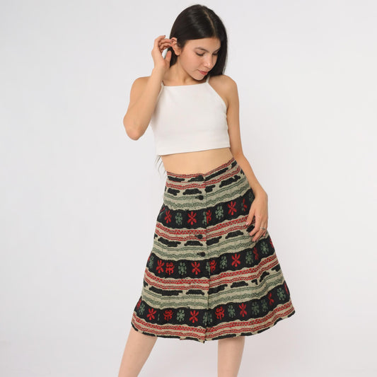 1950s Franz Brunico Italian Geometric Folk Tapestry Midi Skirt Small