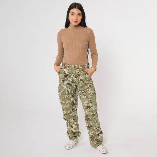 90s Rothco BDU Camouflage Cargo Pants Olive Multi-Pocket Small S