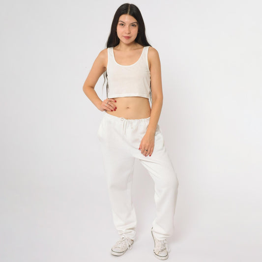 80s Nike White Sweatpants Embroidered Swoosh Drawstring Medium
