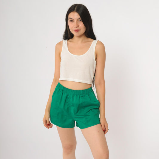 80s Lands End Green Athletic Shorts High Waist Running Gym Small S