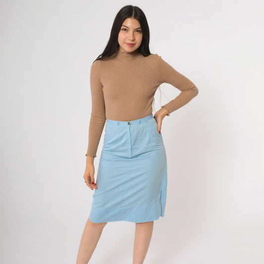 60s Suburban Set Pencil Skirt Light Blue High Waisted Knee Length Extra Small XS