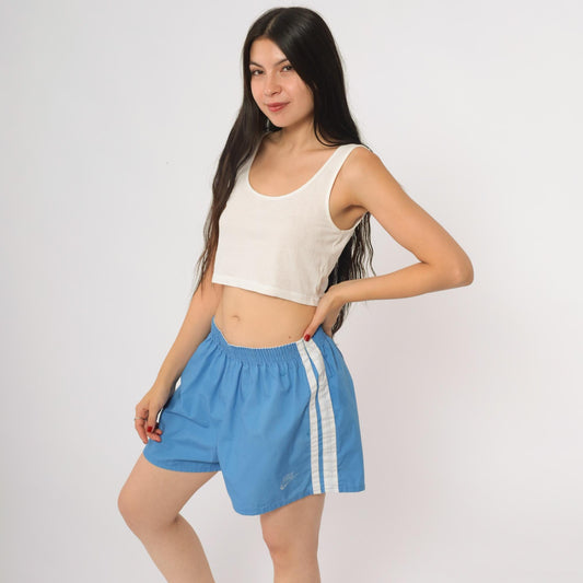 80s Nike Running Shorts Blue White Stripe Elastic Waist Men's Extra Large