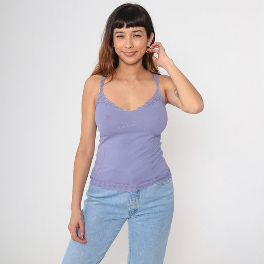 Y2K Express Lavender Camisole Lace Trim V-Neck Small S