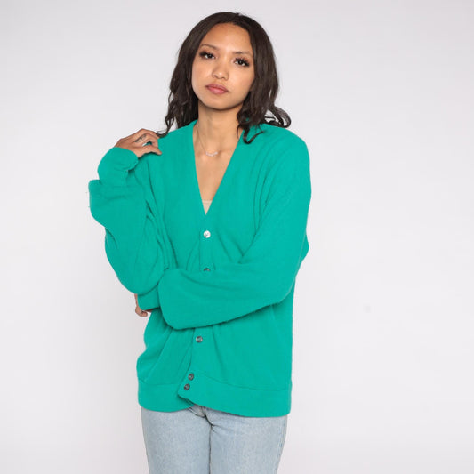 80s Par Four Green Cardigan Sweater Button Up Medium