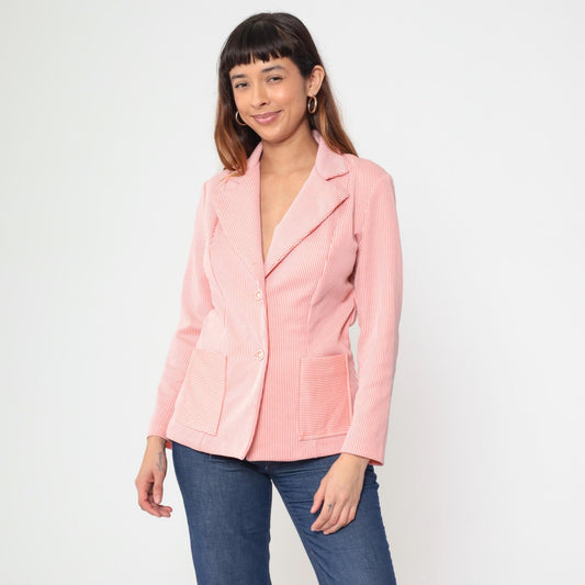70s Pink White Pinstripe Blazer Button Front Notched Lapel Medium M
