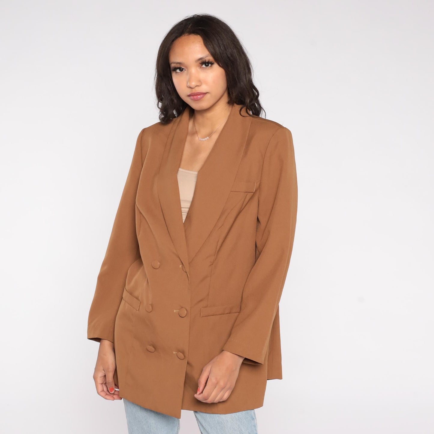 90s Allison Woods Camel Double-Breasted Blazer Plus Size 16W