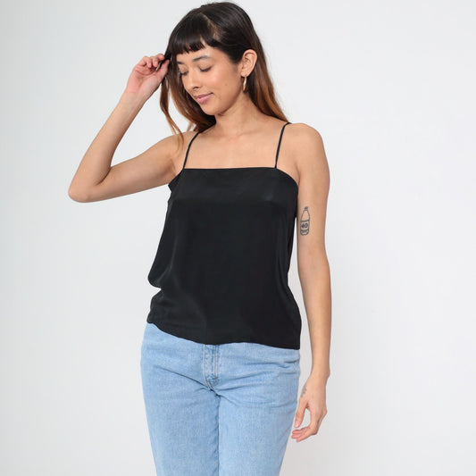 Nina Ricci Black Silk Camisole 90s Spaghetti Strap Tank Medium