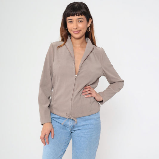 90s Clio Taupe Zip-Up Mock Neck Jacket Medium