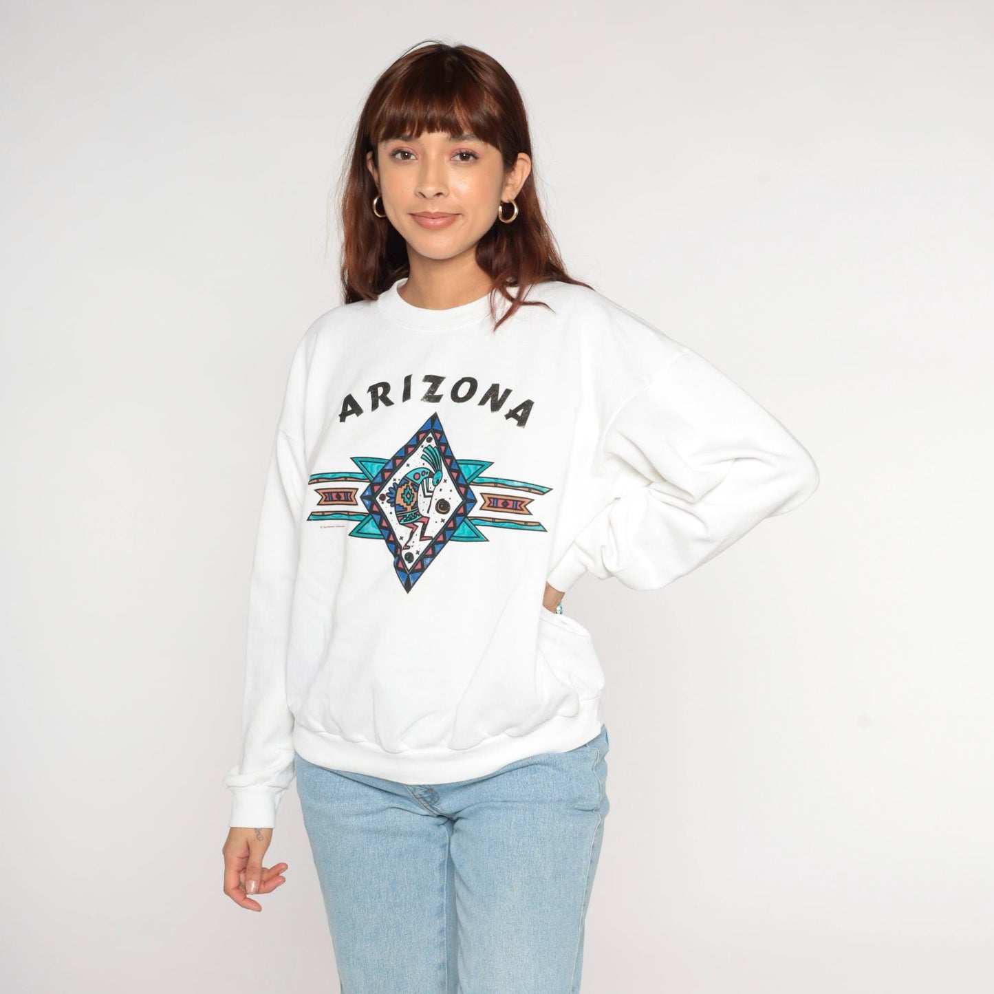 90s Arizona Kokopelli Santee Sweatshirt White Graphic Crew Neck Large L