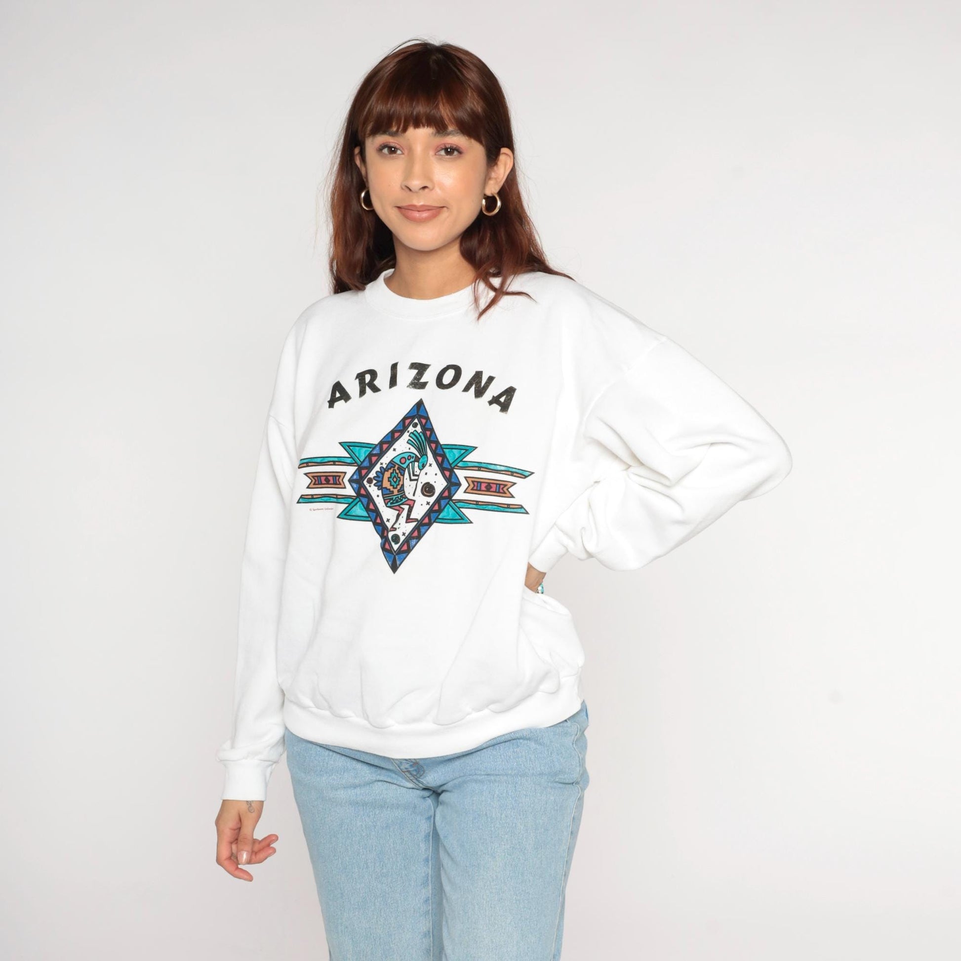 90s Arizona Kokopelli Santee Sweatshirt White Graphic Crew Neck Large L