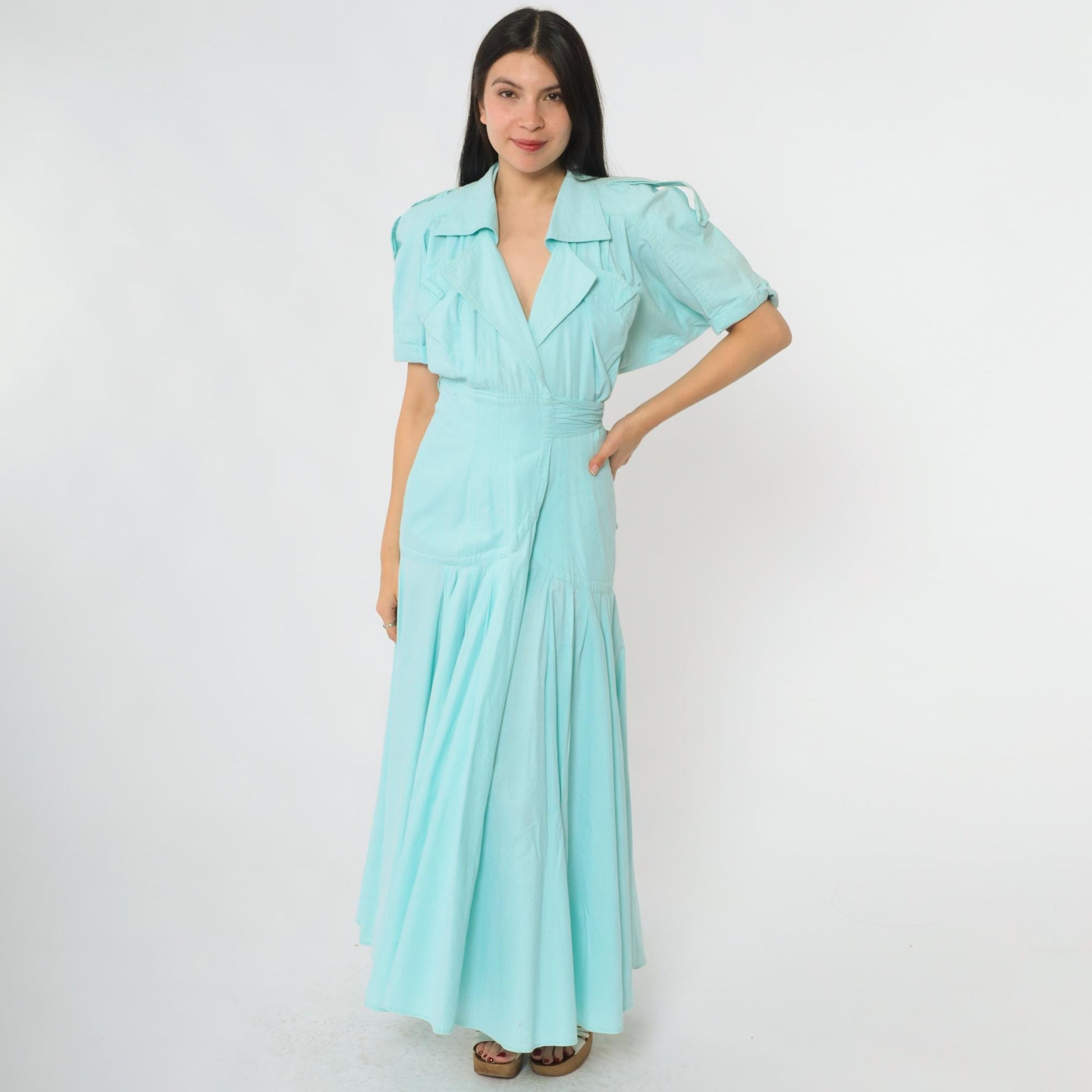 90s Karen Alexander Prairie Wrap Maxi Dress Mint Green – Shopexile