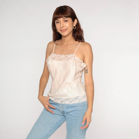 80s Halston Pink Lace Camisole Spaghetti Strap Tank Top Medium Large