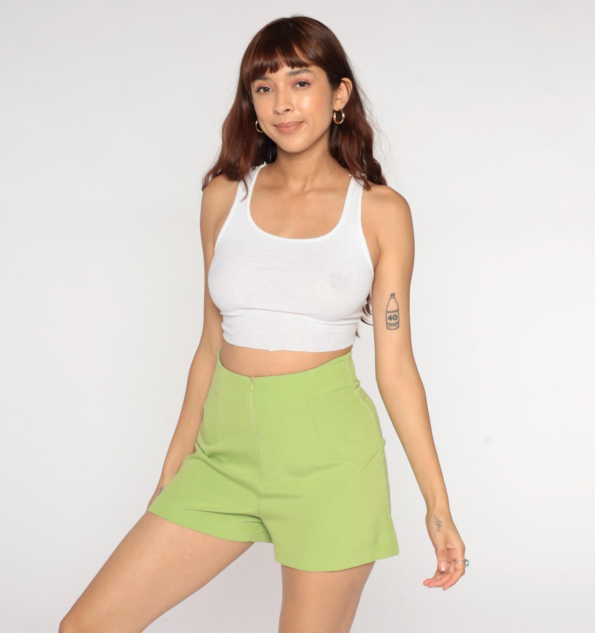 90s Young Fashion Lime Green High-Waisted Shorts Tailored Cotton Medium M