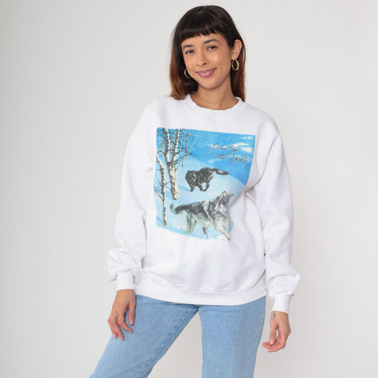 90s Wolf Spirit of the Wild Graphic Sweatshirt Jerzees Grey Unisex Extra Large