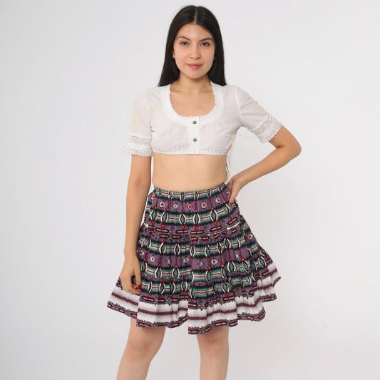 90s Roughrider Purple Green Geometric Southwest Circle Mini Skirt Extra Small
